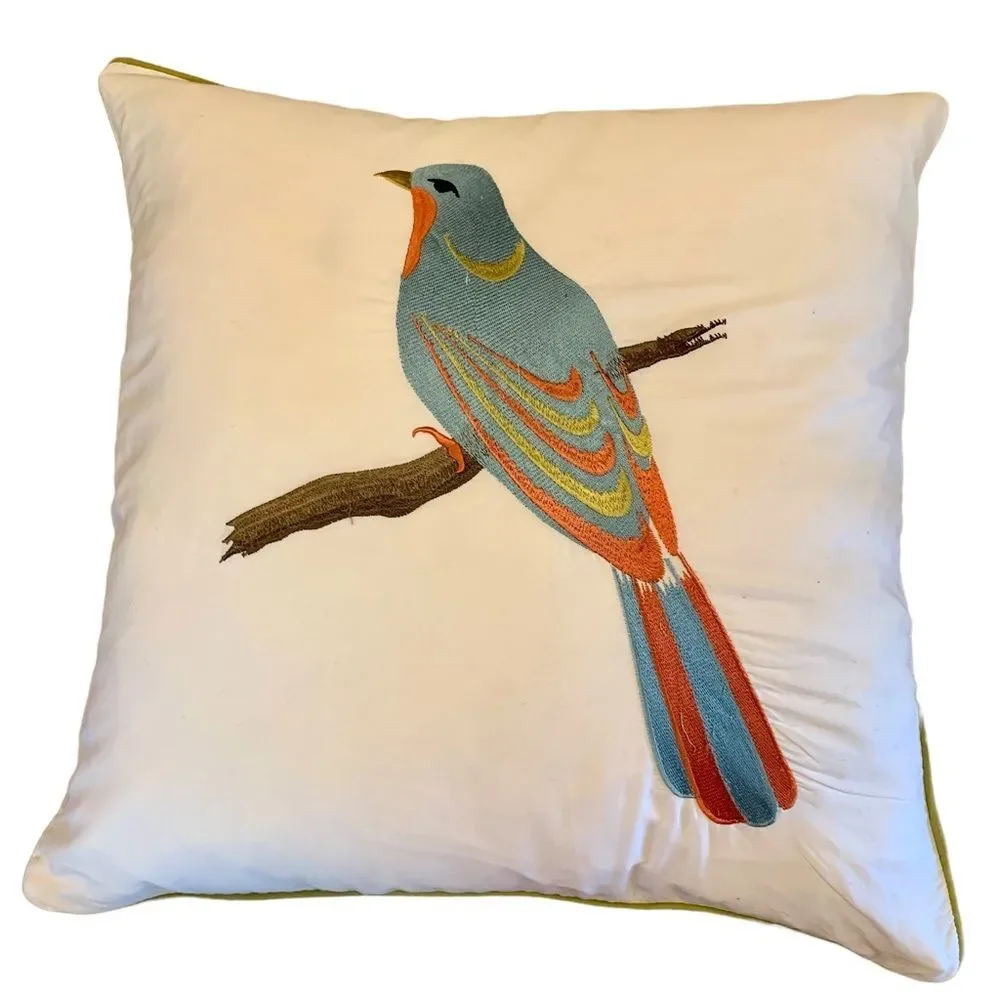 Decorative Accent Embroidered Bird On‎ Pillow